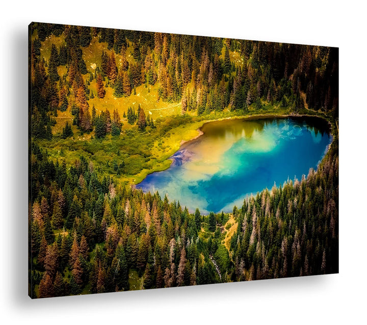 deyoli himmlicher See im Wald Format: 100x70 cm als Leinwandbild, Motiv fertig gerahmt auf Echtholzr