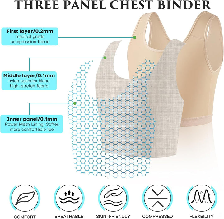 XUJI Atmungsaktive Halb Brust Binder für Transgender FTM Pullover Binder XL N-nude, XL N-nude