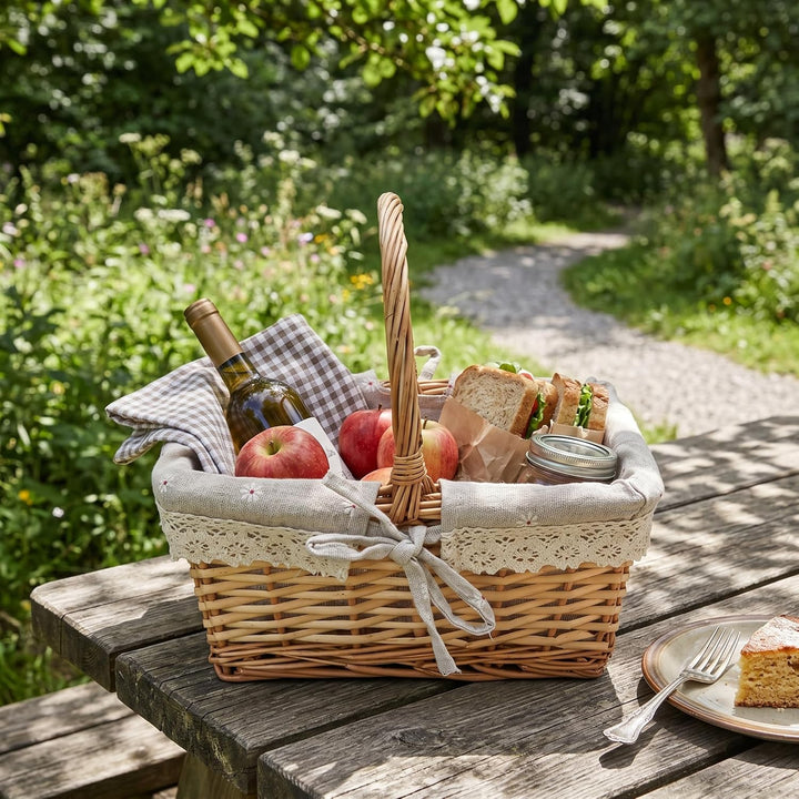 Cocoarm Picknickkorb aus Korbgeflecht, Handgewebt, Vintage-Stil, Abnehmbares Innenfutter, Mehrzweck-