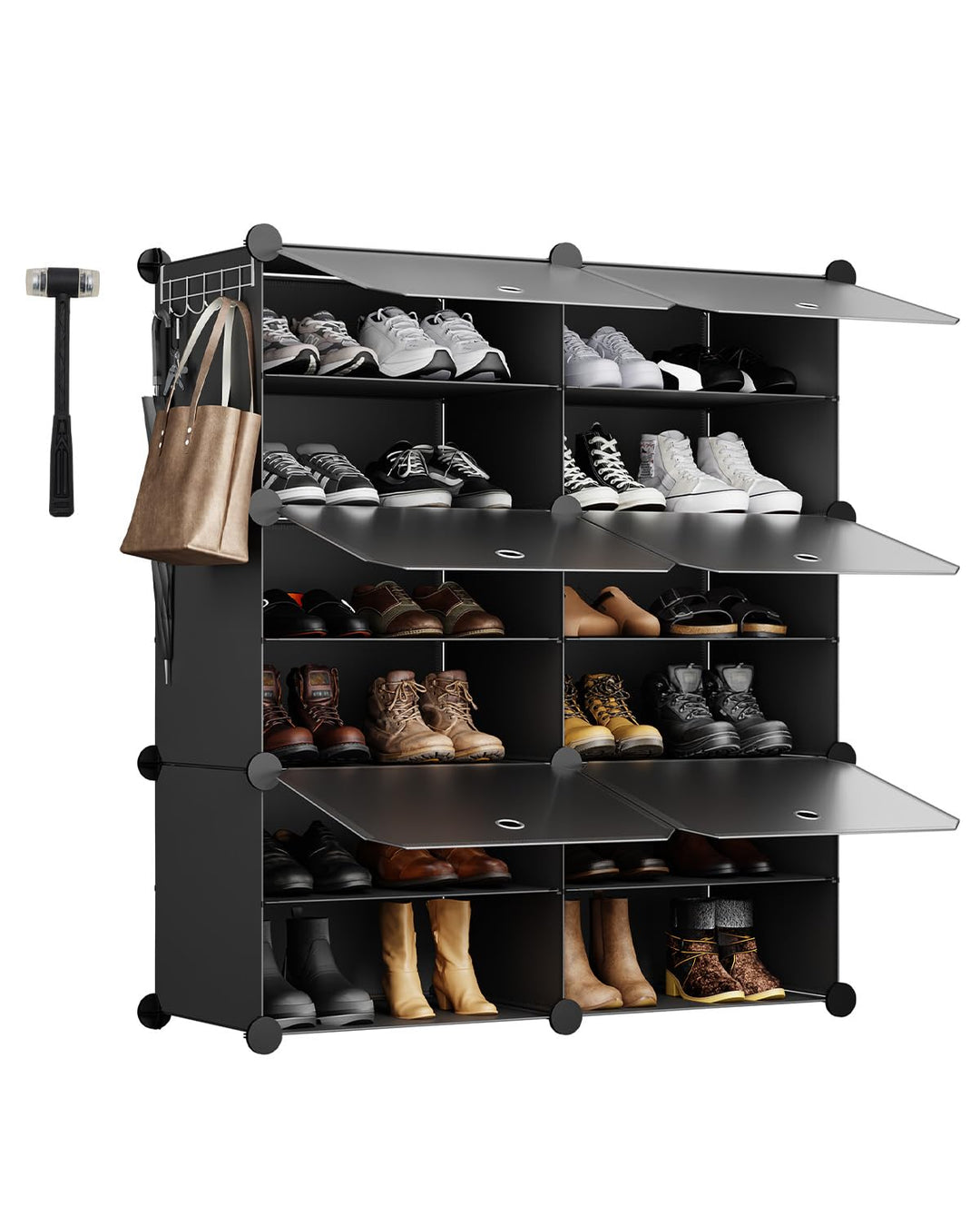 Sekey Schuhschrank 6 Fächer aus PP – Selbstaufbau mit Hammer – Grosses Schuhregal für Familie (84x31