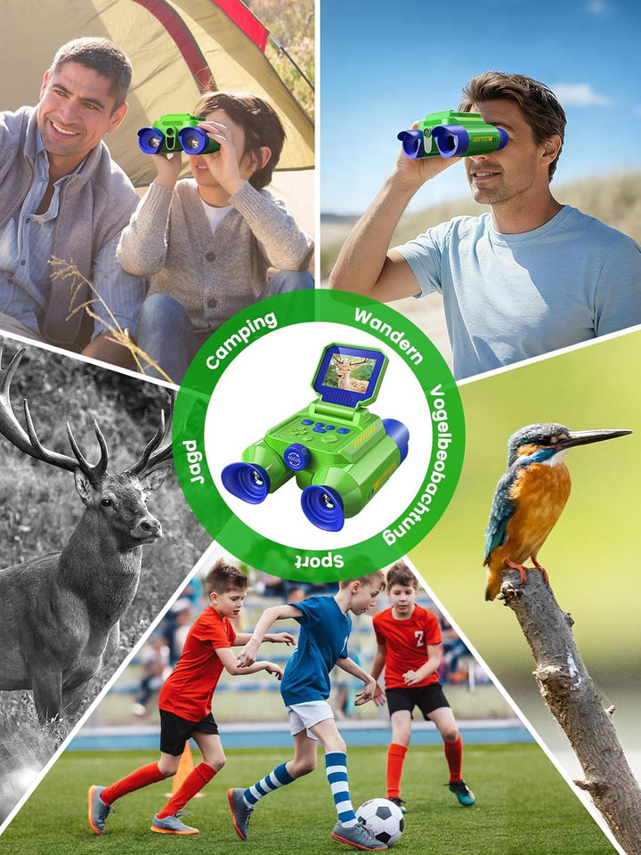 Acoath Fernglas für Kinder, 10-facher Optischer Zoom mit Nachtsich, Kamera mit Foto- & Videofunktion
