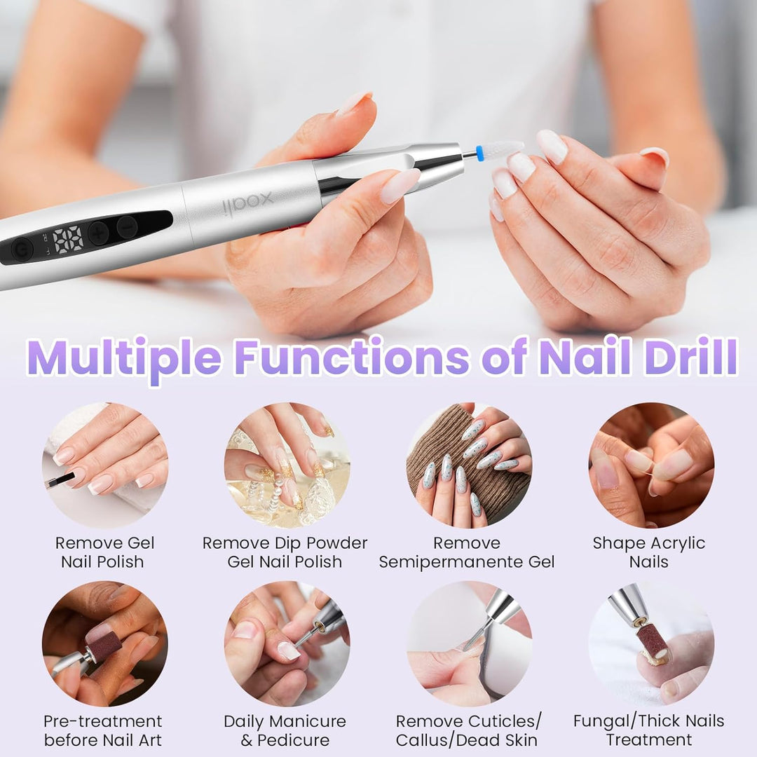 Xoali Nagelfräser Kabellos 35000 u/min，13 in 1 Elektrische Nagelfeile，Fräser für Gelnägel Profession