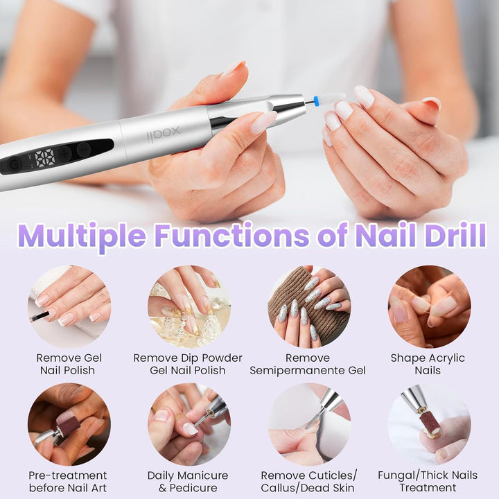 Xoali Nagelfräser Kabellos 35000 u/min，13 in 1 Elektrische Nagelfeile，Fräser für Gelnägel Profession