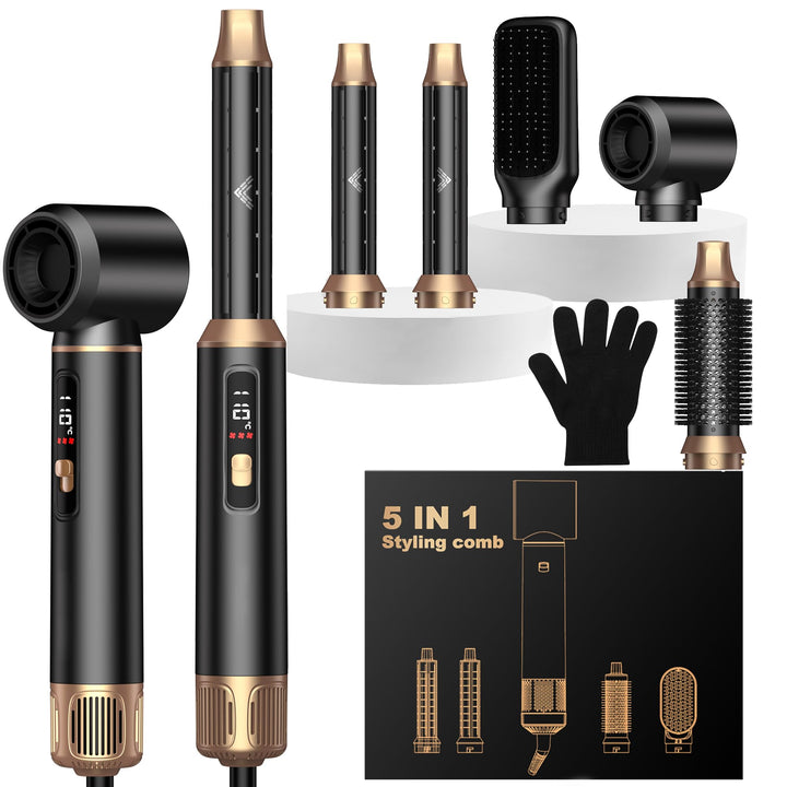 UKLISS 5 in 1 Haarstyler mit LCD-Display, Haartrockner & Hair Styler mit Hair Dryer, Rundbürstenföhn