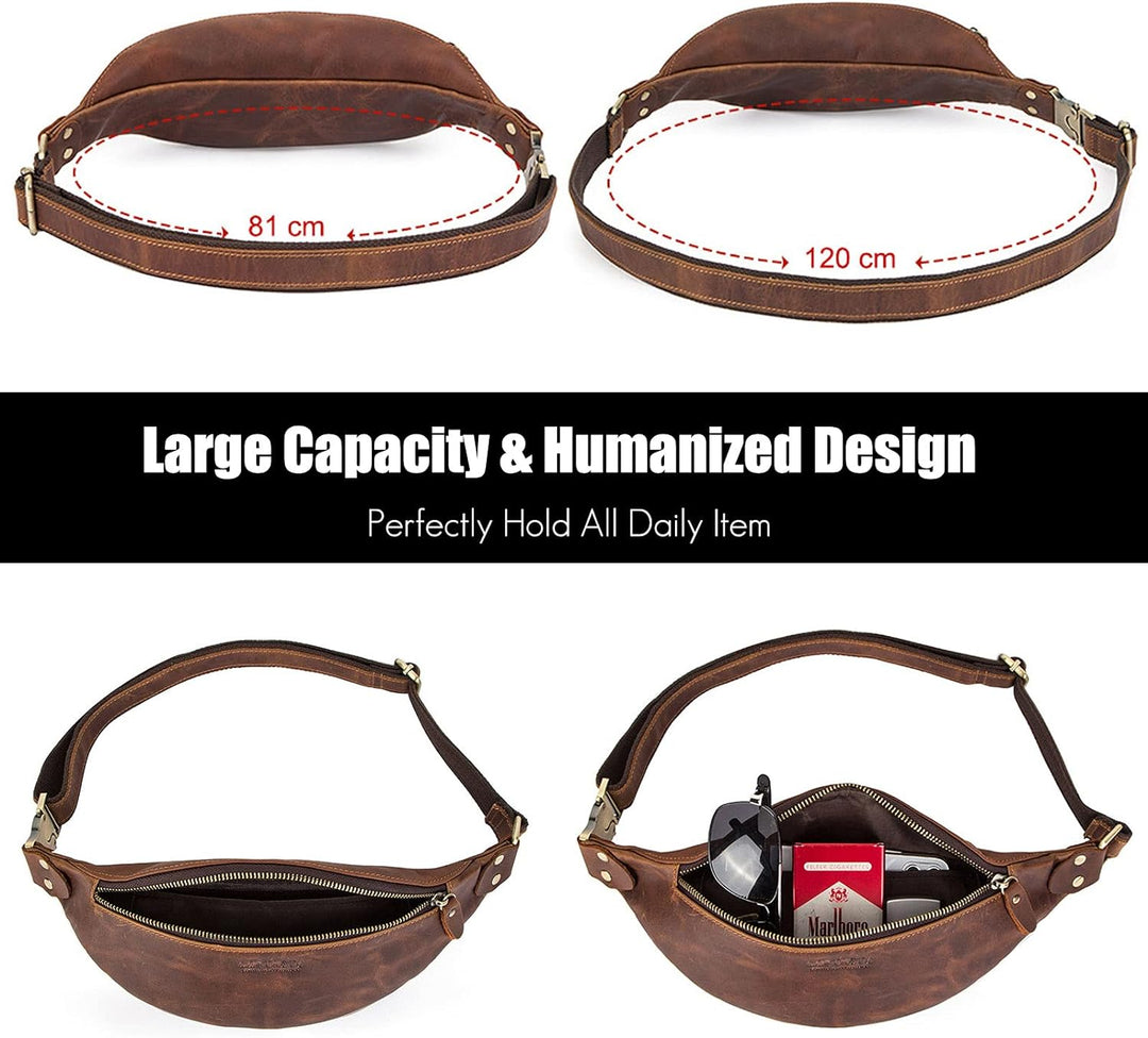 FANDARE Retro Brusttasche Leder Bauchtasche Sling Waist Bag Herren Unternehmen Schultertasche Umhäng
