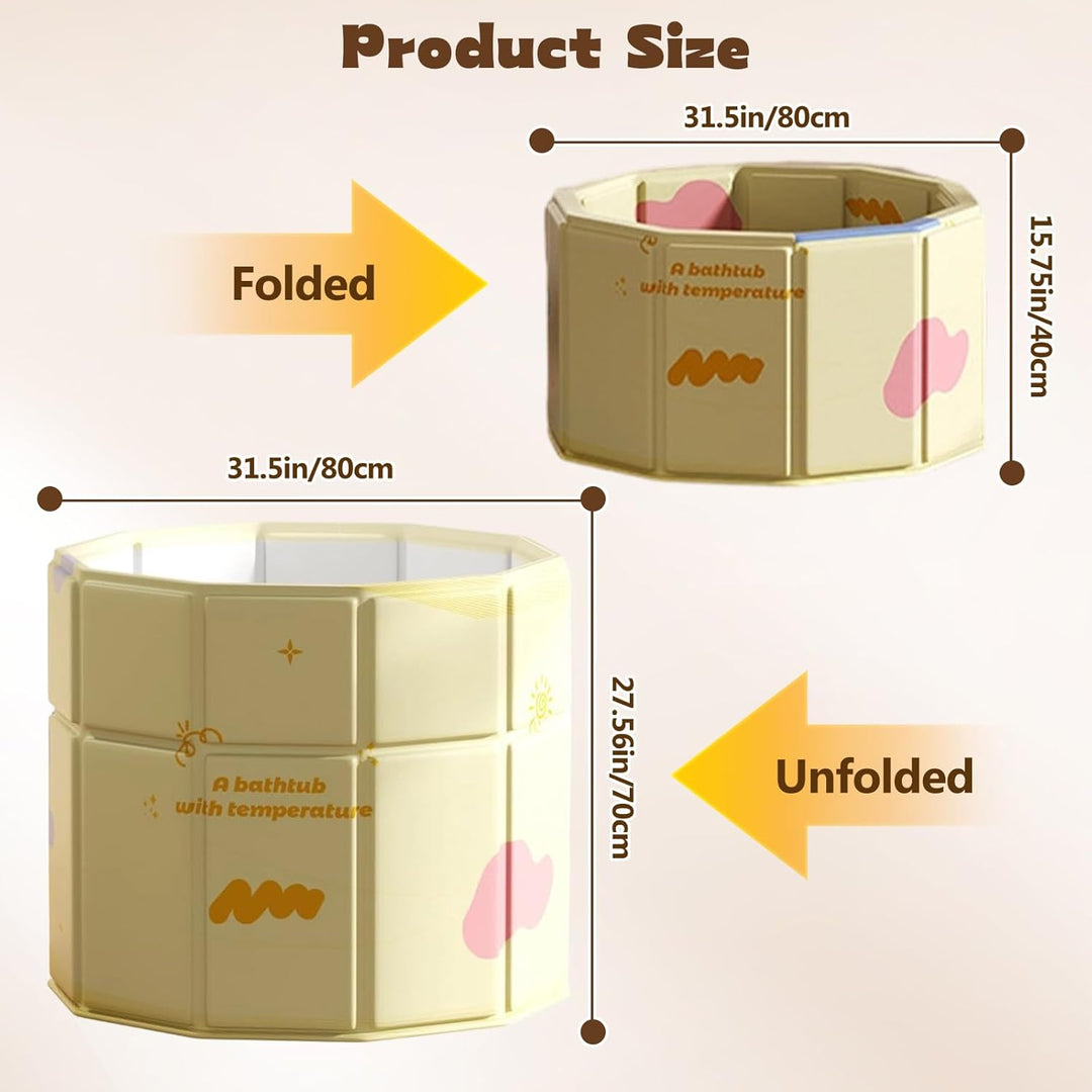 Faltbare Badewanne Gelb 70x80cm,Faltbarer Rand "Step-in" Eingang für Senioren & Kinder,Sitzbadewanne