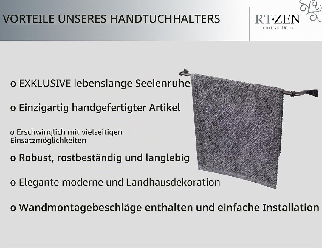 RTZEN Rustikaler moderner Handtuchhalter aus Schmiedeeisen, 66 cm breit, passend für 61 cm grosse Ha