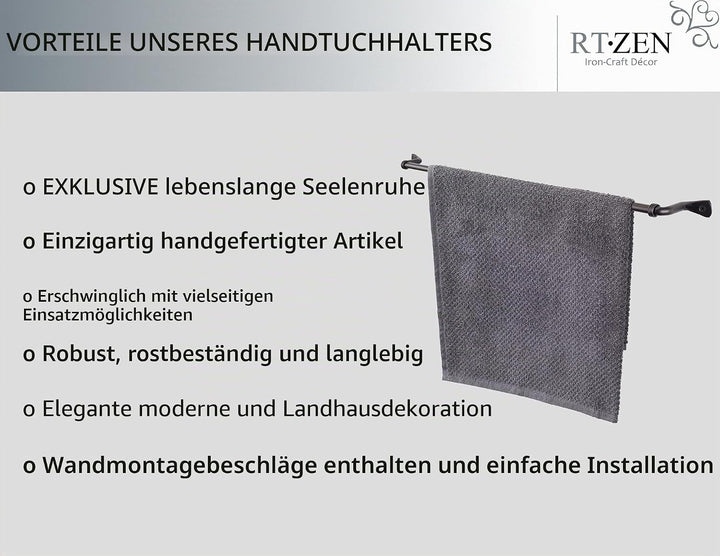 RTZEN Rustikaler moderner Handtuchhalter aus Schmiedeeisen, 66 cm breit, passend für 61 cm grosse Ha