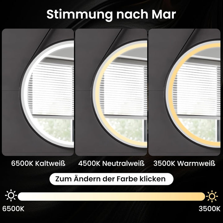 LED Spiegel Bad mit Beleuchtung 60cm Rund – Touch-Schalter, Beschlagfrei, Dimmbar – Badezimmerspiege