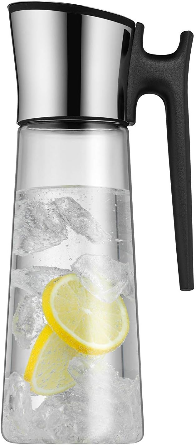 WMF Basic Wasserkaraffe 1,5 liter, Glaskaraffe mit Deckel und Griff 1,5l, Silikondeckel, CloseUp-Ver