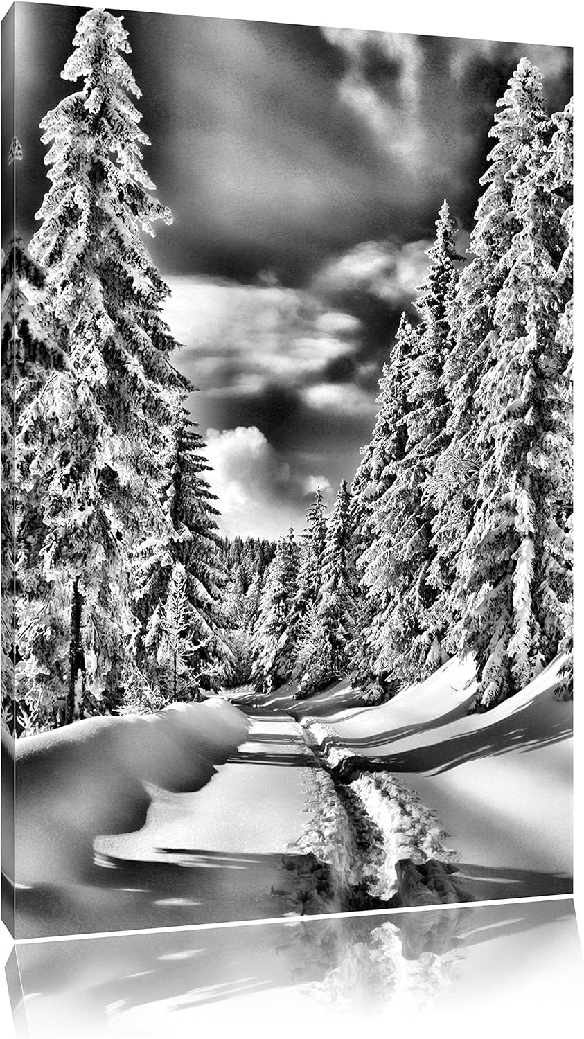 Pixxprint Winterlandschaft Bäume / 100x70cm Leinwandbild bespannt auf Holzrahmen/Wandbild Kunstdruck