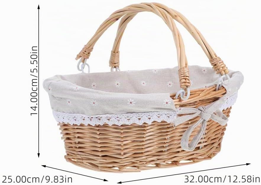 Hemobllo Picknickkorb aus Weide geflochten mit Henkel, Kleiner Weidenkorb für Kinder &amp; Erwachsene, W
