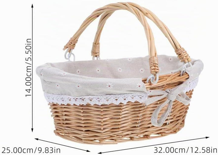 Hemobllo Picknickkorb aus Weide geflochten mit Henkel, Kleiner Weidenkorb für Kinder &amp; Erwachsene, W