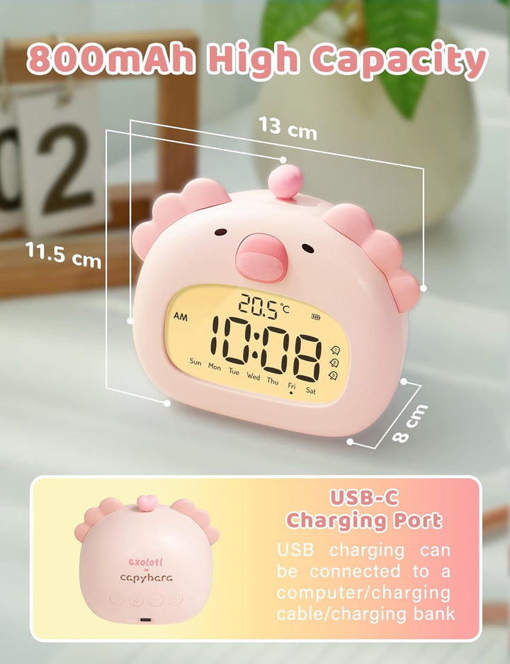 IHALO Cute Axolotl Kinderwecker, Nachttischwecker mit Nachtlicht, digitales LED-Display, 3,15 Zoll,