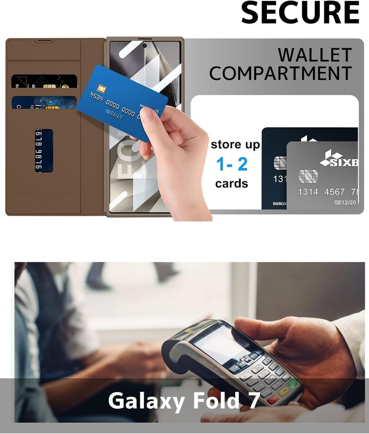 NINKI für Samsung Galaxy Z Fold 7 Wallet Case mit Displayschutz,Scharnierschutz 2 Kartensteckplätze