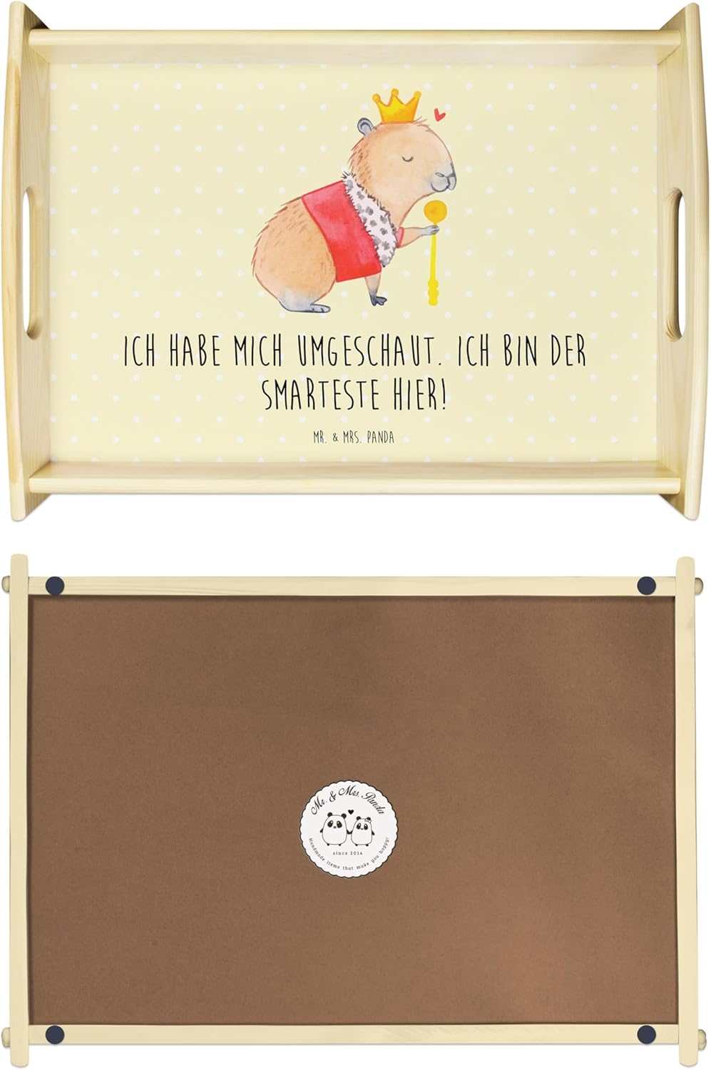 Mr. & Mrs. Panda Tablett Capybara König - Geschenk, Deko, Sofa, Lustige Sprüche, Holztablett, Servie