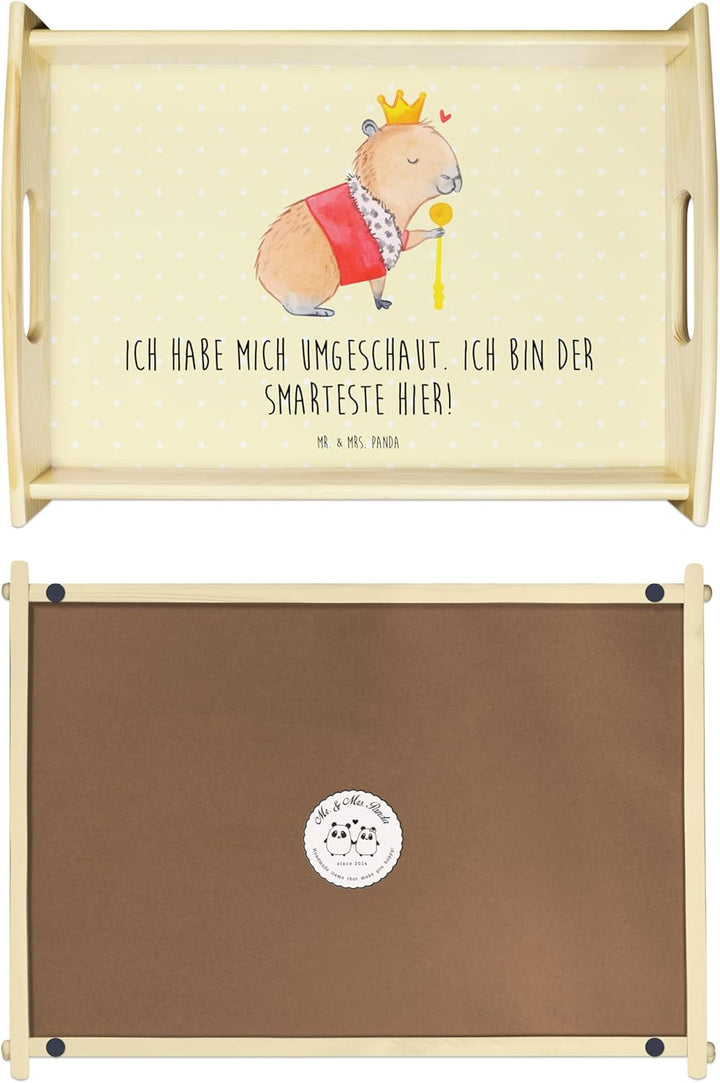 Mr. & Mrs. Panda Tablett Capybara König - Geschenk, Deko, Sofa, Lustige Sprüche, Holztablett, Servie