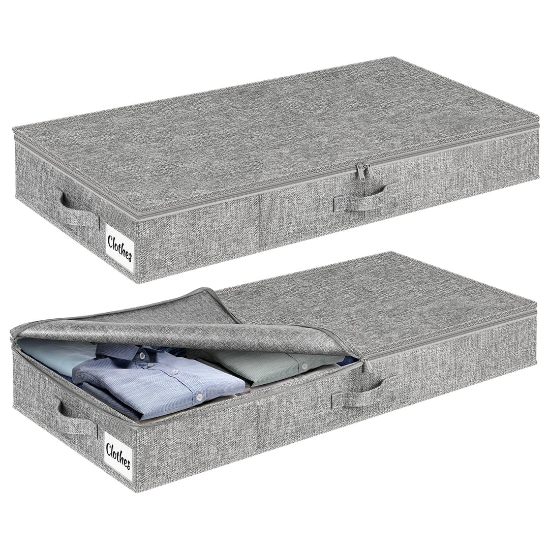 Unterbett Aufbewahrungsbox mit Deckel 10cm hoch, 2 Stück Faltbar Unterbettkommode, Waschbar Kleidera