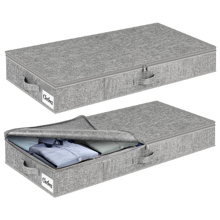 Unterbett Aufbewahrungsbox mit Deckel 10cm hoch, 2 Stück Faltbar Unterbettkommode, Waschbar Kleidera