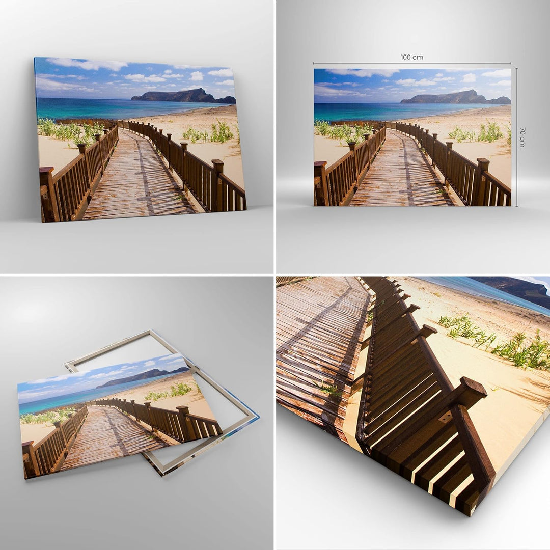 ARTTOR Bilder auf Leinwand 100x70cm Leinwandbild Ozean Strand Sand Ufer Gross Wanddeko Bild Schlafzi