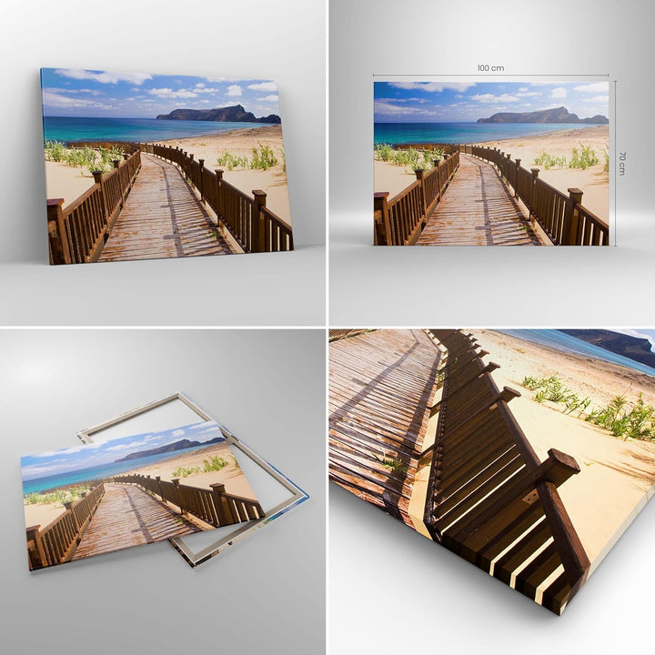ARTTOR Bilder auf Leinwand 100x70cm Leinwandbild Ozean Strand Sand Ufer Gross Wanddeko Bild Schlafzi