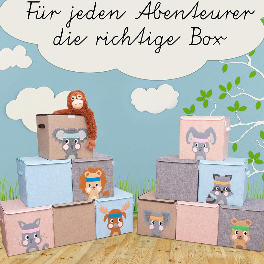 LIFENEY Aufbewahrungsbox mit Deckel im 3er Set Beige, Grau und Blau I Dreierpack Spielzeugbox passen