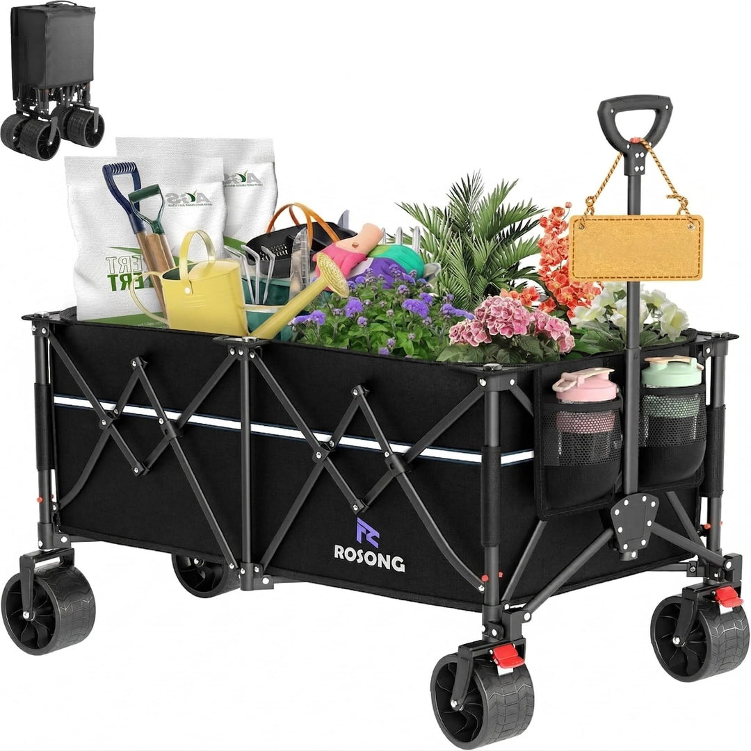 ROSONG Bollerwagen Faltbar 260L Gross, Faltbarer Bollerwagen mit Bremsen &amp; Grossen Rädern, Schwerlas