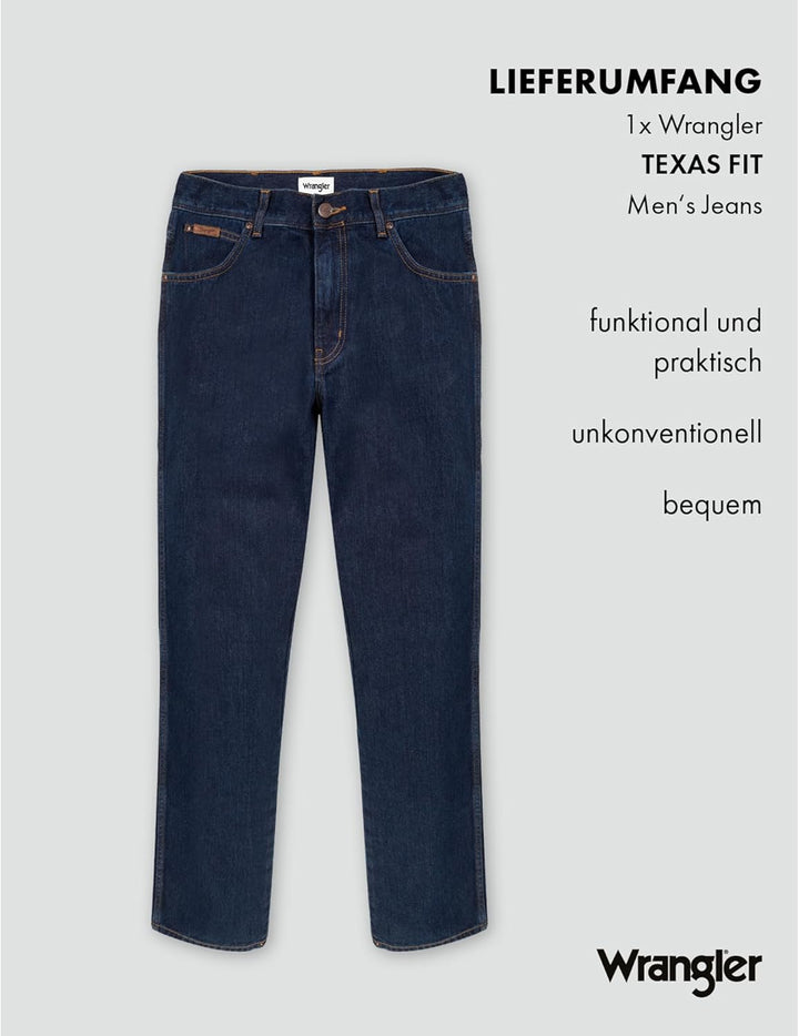 Wrangler Herren Jeans Texas Regular Fit Straight Leg Schwarz Blau W30 - W48 NEU 44W / 30L Darkstone