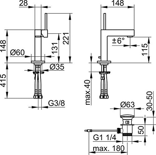 KEUCO Waschtisch-Armatur chrom für Waschbecken im Bad, mit Ablaufgarnitur Zugstange, Höhe 22,1cm, De