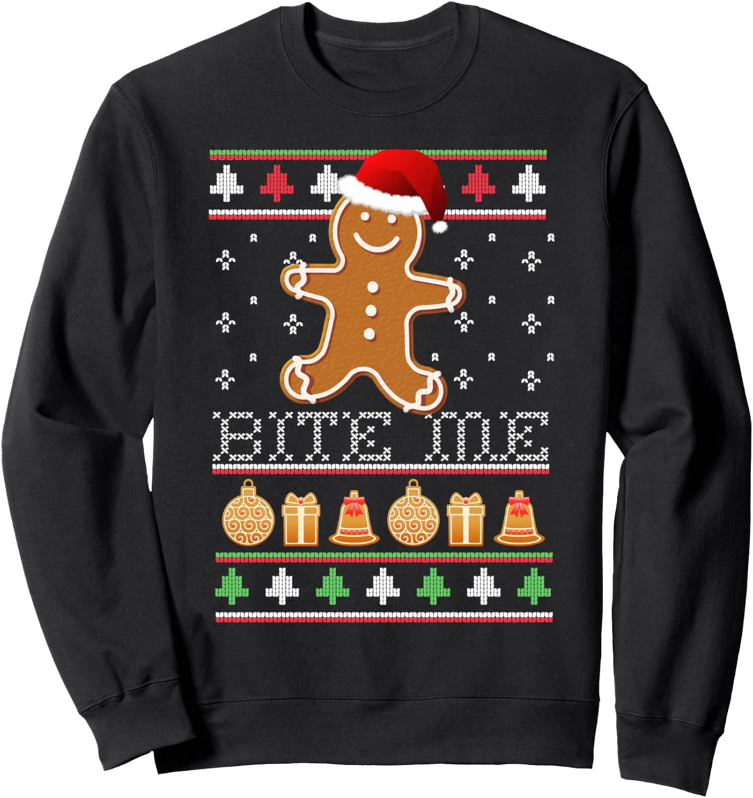 BITE ME Lebkuchen-Keks-Mann, lustiges hässliches Weihnachtsmeme Sweatshirt