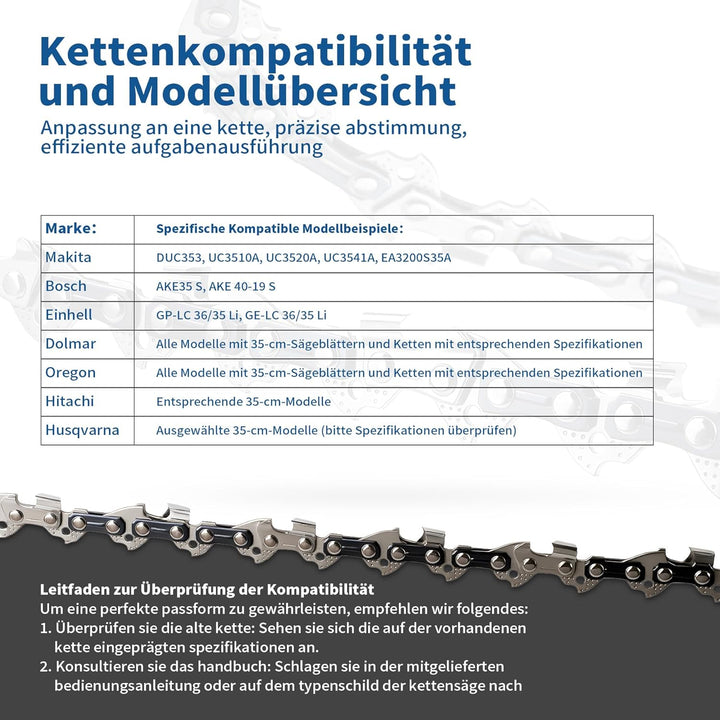 3er-Pack Sägekette 35cm (14 in) 3/8" LP 1.1mm 52 TG Kettensäge Kette für Elektro, Sägekette Kompatib