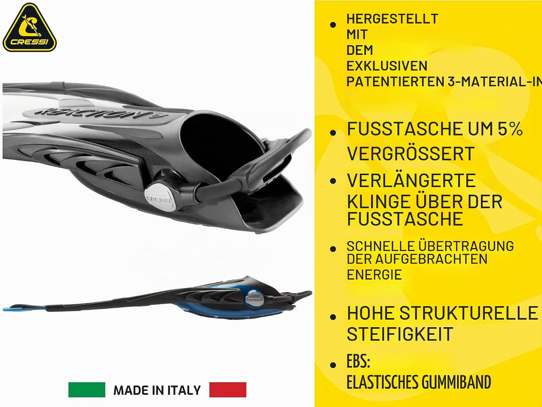 Cressi Reaction EBS Fins - Hochleistungstauchflossen mit EBS Strap S/M (39/42) Blau/Hellblau, S/M (3