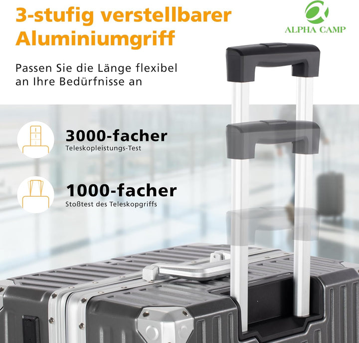 ALPHA CAMP Koffer Set M L Hartschalenkoffer Set Gross mit Rollen Suitcase Set Polycarbonat Aluminium