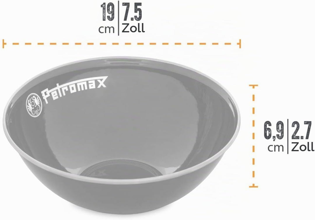 Petromax Emaille Schalen schwarz 2 Stück (1 Liter) | hochwertiger Edelstahlrand | hygienisch | leich