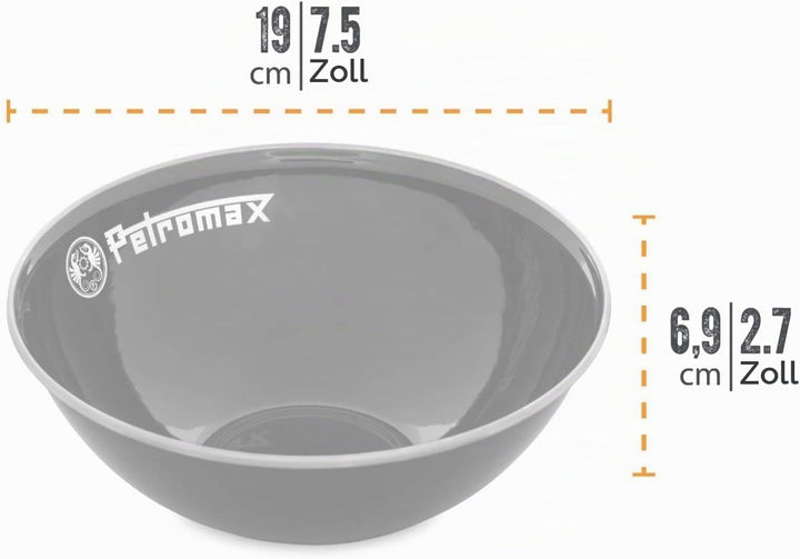 Petromax Emaille Schalen schwarz 2 Stück (1 Liter) | hochwertiger Edelstahlrand | hygienisch | leich
