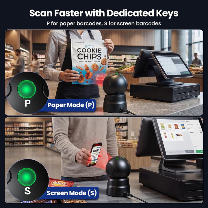 Eyoyo USB-Barcode-Scanner, omnidirektionaler automatischer Barcodeleser, Freisprecheinrichtung, 2D Q