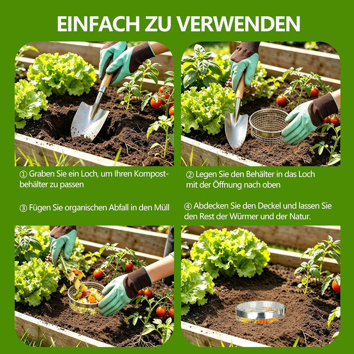 2 Packung Unterirdische Wurm Kompostierbestand - Kleine Runde Metall Edelstahl Komposter für Familie