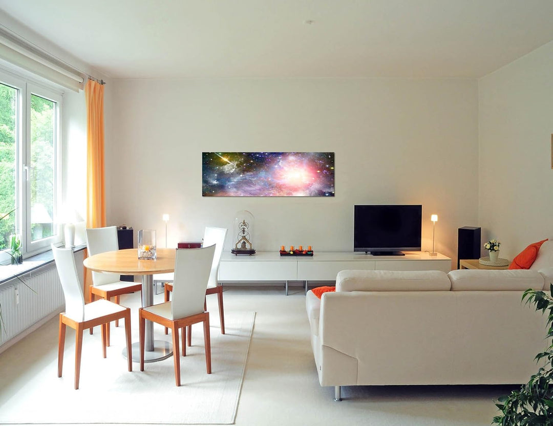 Paul Sinus Art Panoramabild auf Leinwand und Keilrahmen 120x40cm Weltraum Sterne Planeten Galaxie