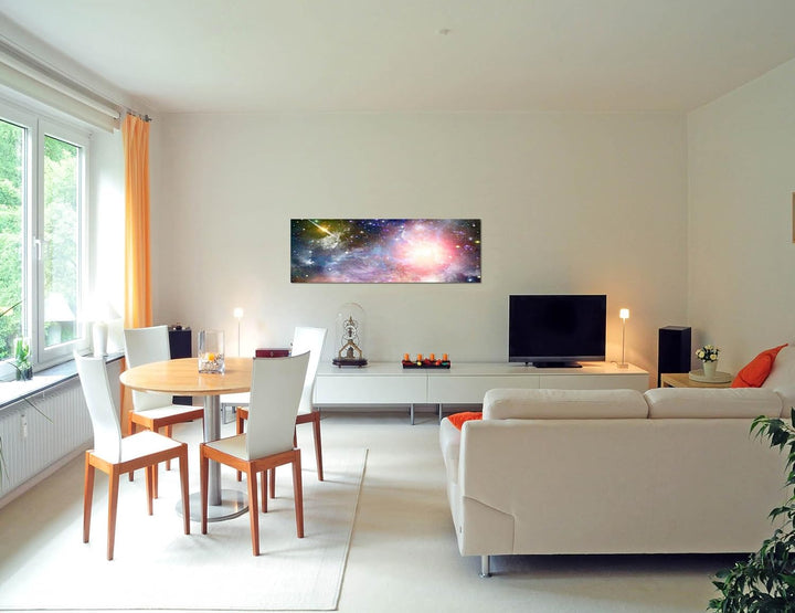 Paul Sinus Art Panoramabild auf Leinwand und Keilrahmen 150x50cm Weltraum Sterne Planeten Galaxie
