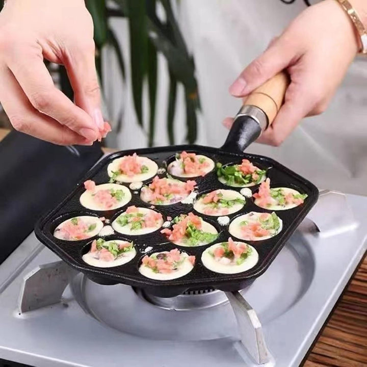 Tissting Takoyaki Pfanne Grillpfanne 14 Löcher 3,6cm Loch Antihaft Gusseisen Oktopus Pan mit Abnehmb