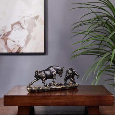 Cutfouwe Bulle und Bär-Börsenfiguren -Harz Wall Street Bull Bear Statue für Schreibtische, Regale od