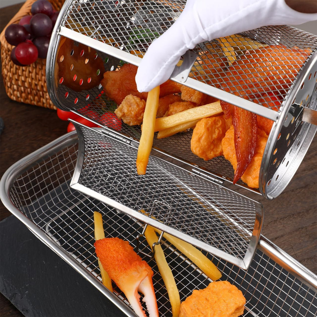 UKCOCO Drehspiess Backkorb für Airfryer Hitzebeständig Rostfrei mit Beweglicher Tür zum Grillen und