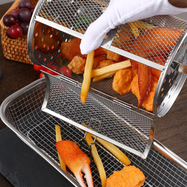 UKCOCO Drehspiess Backkorb für Airfryer Hitzebeständig Rostfrei mit Beweglicher Tür zum Grillen und