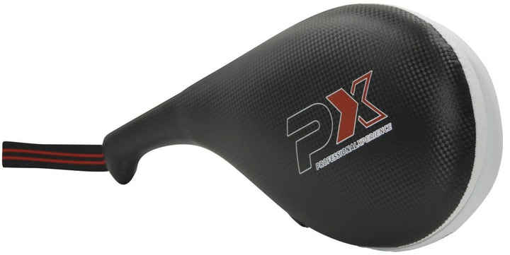 PX Taekwondo Doppel Mitt - Handpratze mit Schlaufe - Kunstleder schwarz-weiss
