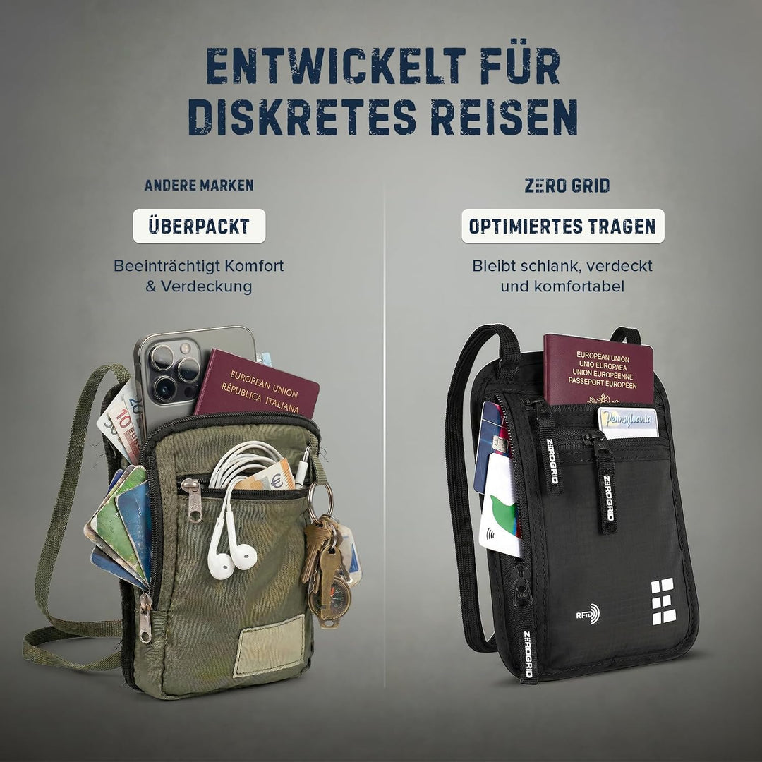 Brusttasche Brustbeutel mit RFID Blocker Reisegeldbeutel Reisedokumententasche EINWEG Einheitsgrösse