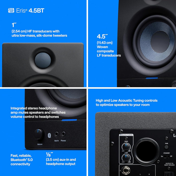 PreSonus Eris 4.5BT Gen 2 – 4.5" Desktop-Aktivlautsprecher mit Bluetooth für Multimedia, Gaming und