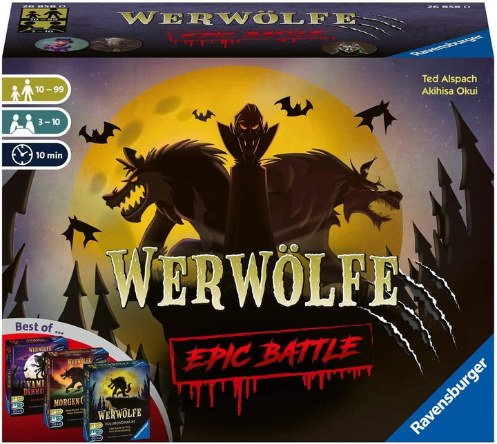 Ravensburger 26858 - Werwölfe - Epic Battle, Best-of der Spielereihe für 3-10 Spieler, Gesellschafts