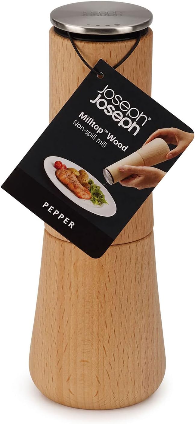 Joseph Joseph Milltop™ Wood Krümelfreie Pfeffermühle Buche Holz Pfeffer einzeln, Buche Holz Pfeffer