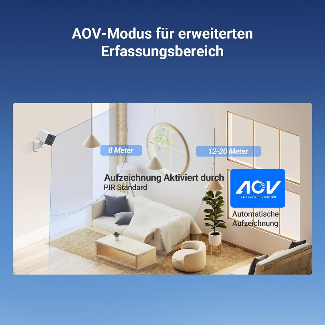 EZVIZ 3G/4G LTE Überwachungskamera mit Akku, 2K Kamera Indoor mit AOV-Modus, KI Personenerkennung, 2