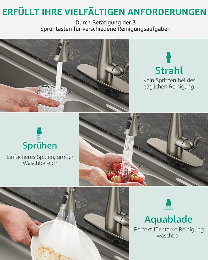 Mbillion ABS-Küchenarmaturkopf, Universal-Sprühdüse mit 3 Funktionen, mit 9 Adaptern, mattschwarz, a